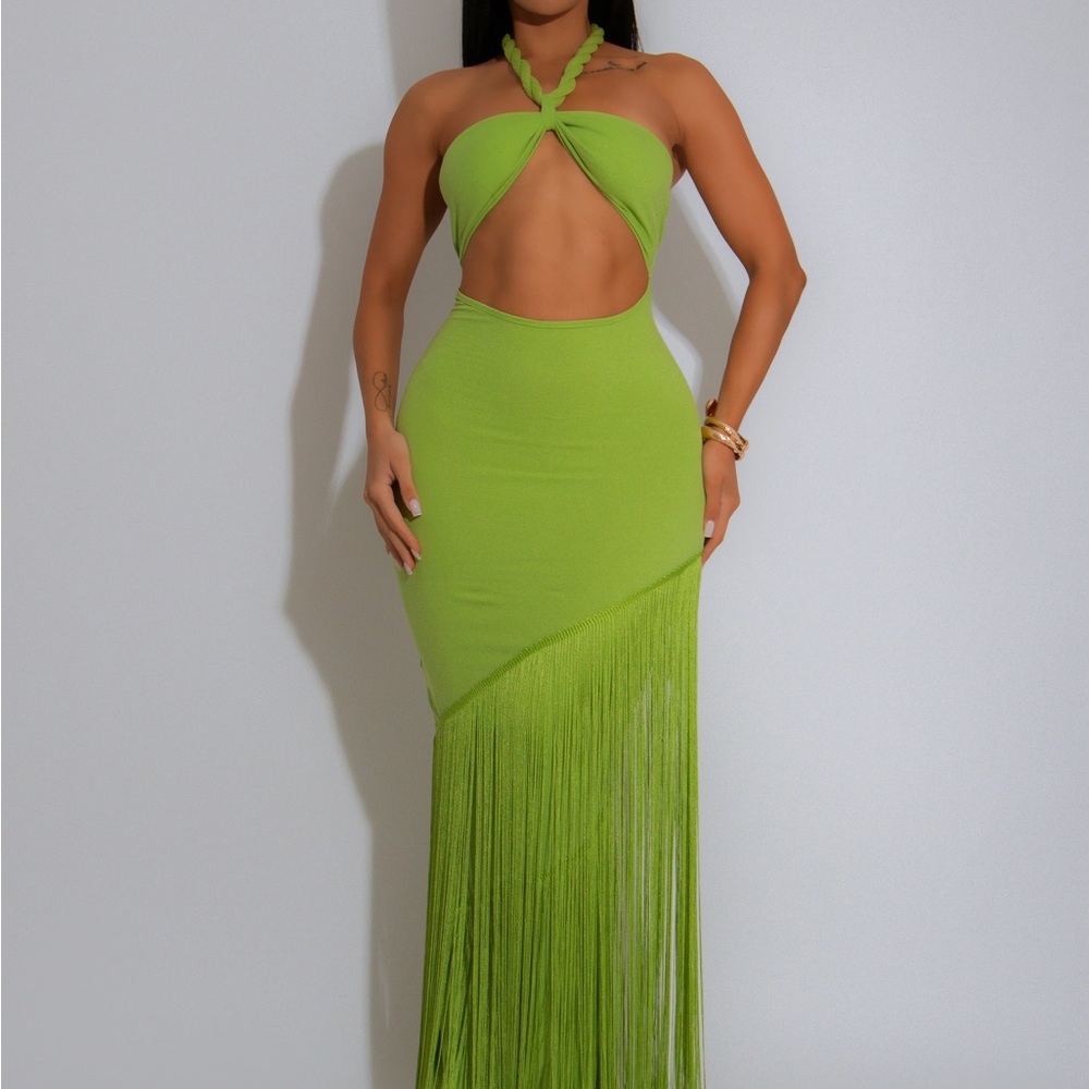 Lime Green Halter Cutout Maxi Dress
